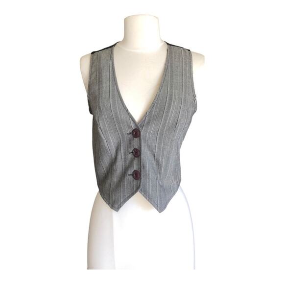 Vintage Valia Houndstooth Metallic Strands 3 Button Black Lace Back Vest Size 5 - Picture 1 of 8
